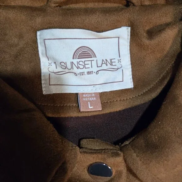 1 Sunset Lane Suede like Snap Jacket Brown Western Size L - Picture 2 of 5